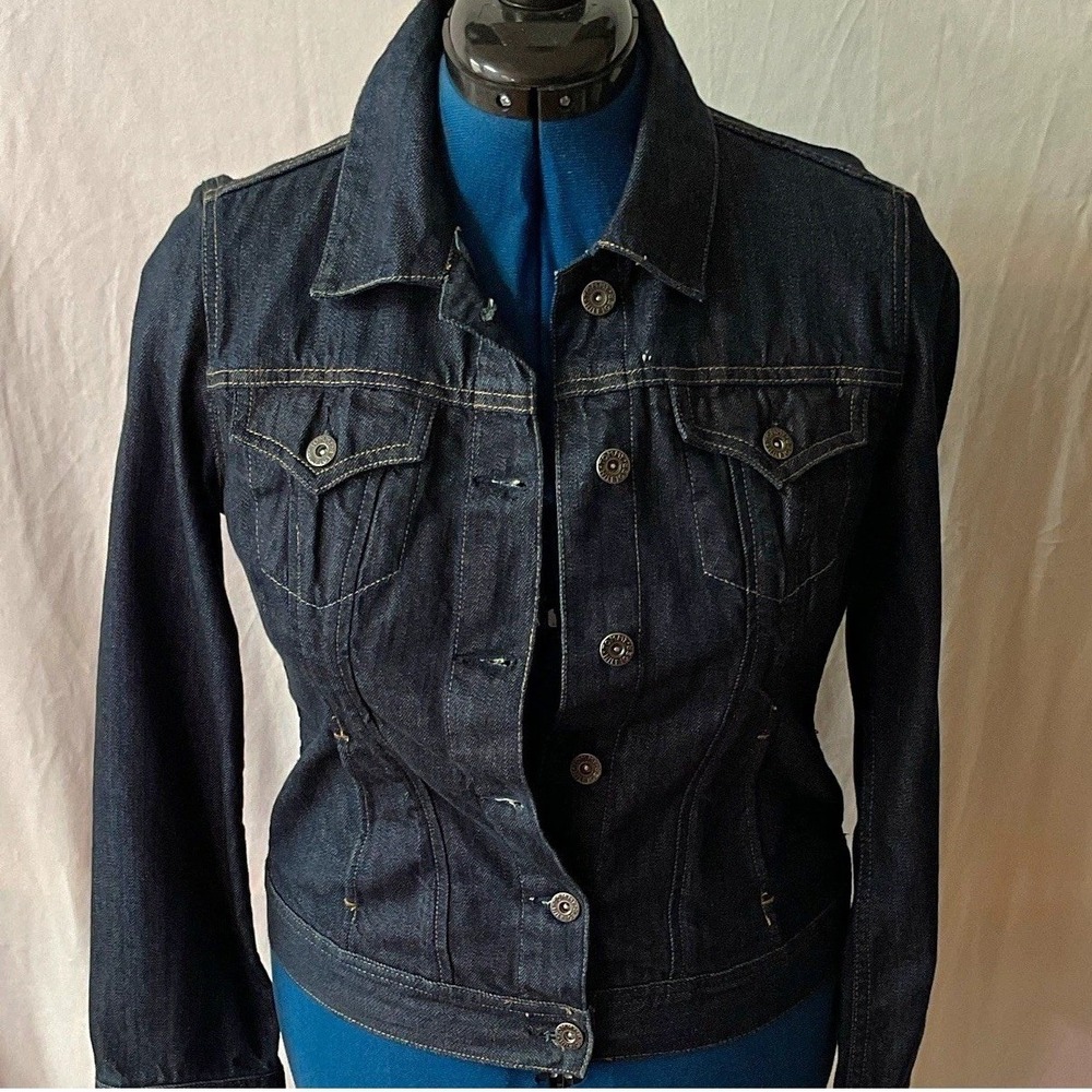 2007 Tommy Hilfiger Womens Dark Blue Denim Jacket Solid Button Pockets Size M